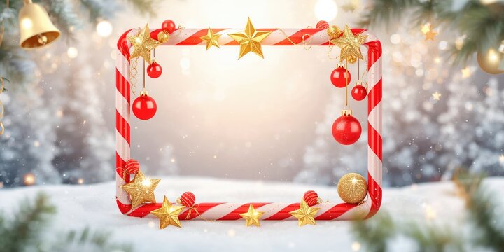 Christmas holiday offer with candy cane border and baubles for seasonal promotion