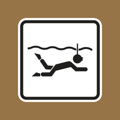 Snorkeling Sign Icon in Simple Black and White Design for Beach Safety