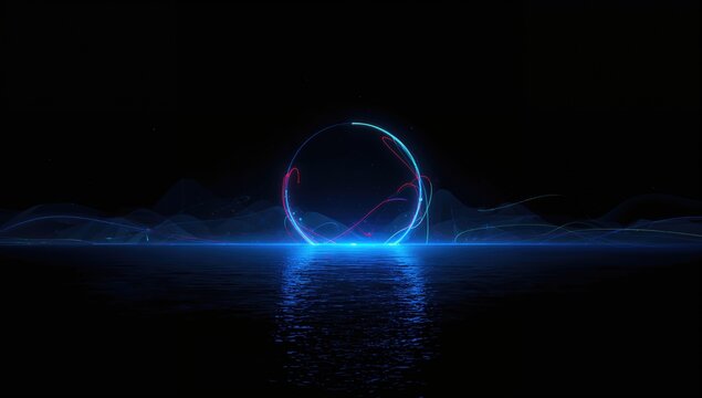 Abstract blackness with a bright neon appearance and pulsating energy waves, suitable for a digital background or visual effects, Earth Day