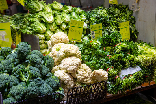 fresh vegetables on market stall