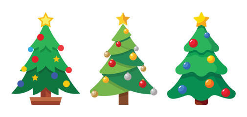 3 Classic Christmas Tree Icons Collection Featuring Festive Evergreen Designs for Seasonal Vector Artwork and Creative Holiday Projects