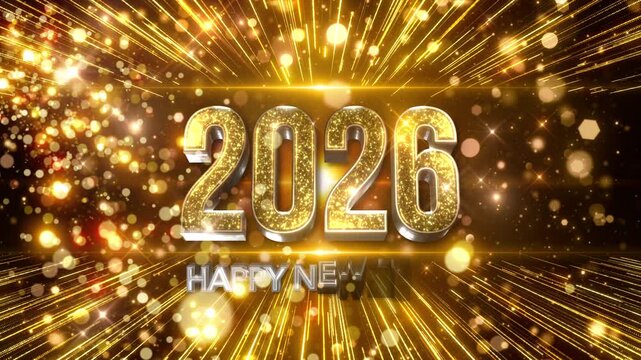 shiny gold 2026 happy new year wishes background animation