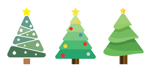 3 Detailed Christmas Tree Icons Collection Offering Artistic Holiday Evergreen Graphics for Seasonal Creative Work and Vector-Based Designs
