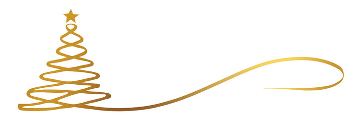 Fototapeta na wymiar illustration: golden christmas tree in single-line art style, cartoon decoration template isolated on white or transparent png