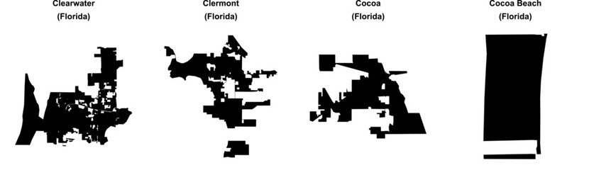 Clearwater, Clermont, Cocoa, Cocoa Beach outline maps
