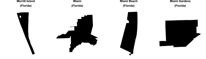Merritt Island, Miami, Miami Beach, Miami Gardens outline maps