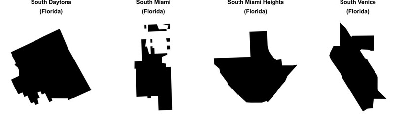 South Daytona, South Miami, South Miami Heights, South Venice outline maps