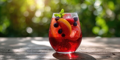 Fresh sangria with fruits and berries served in a glass, fruit preparation for fruit-based beverages, World Fruit Day