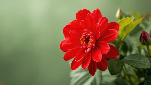 Vibrant red blossom contrasts against lush green backdrop, ideal for editorial header background