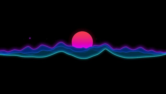 Vibrant abstract sunset over digital sound waves - Powered by Adobe