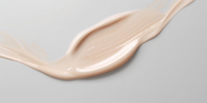 Liquid cream gel cosmetics with textured smudge effects on a beige and grey background, suitable for editorial layout use