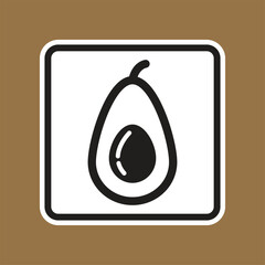Minimalist Black and White Avocado Illustration on a Brown Background