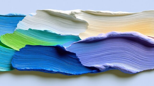 Close-up of vibrant, textured paint strokes in various colors, creating an abstract composition.