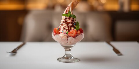 Ice cream gelato cup with colorful toppings, suitable for a vibrant dessert presentation, World Food Day