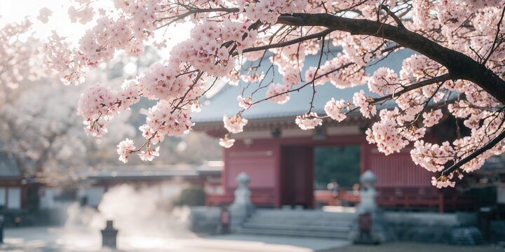 Cherry blossoms at Omi Jingu Shrine, a popular springtime garden scene emphasizing seasonal floral beauty, Earth Day