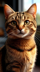 Obraz premium Captivating, short-haired tabby cat portrait with bright golden eyes.