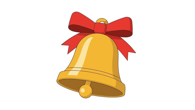 Golden Christmas Bell with a Red Ribbon Bow, Festive Holiday Decoration