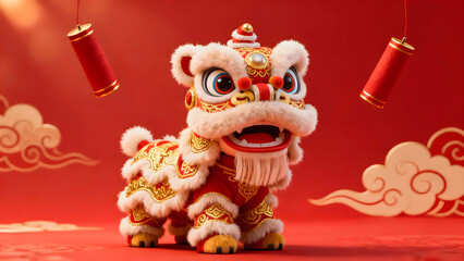 Festive lion dance scene for Spring Festival