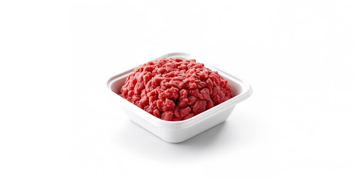 Grass-fed ground beef in a white dish, emphasizing food safety concerns due to potential contamination, no recall indicated