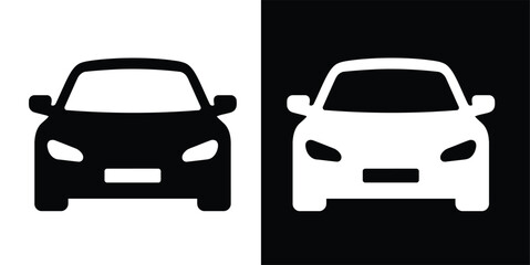 Two car icons one black one white on contrasting backgrounds