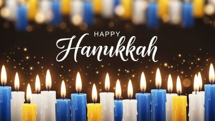 Happy hanukkah celebration with glowing candles and festive lights