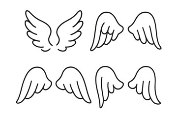Obraz premium Minimalist set of simple hand drawn angel wings in doodle outline style