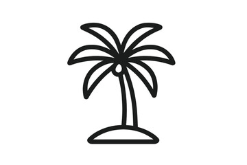 Tropical palm tree standing on a small patch of island ground, minimalist black outline style