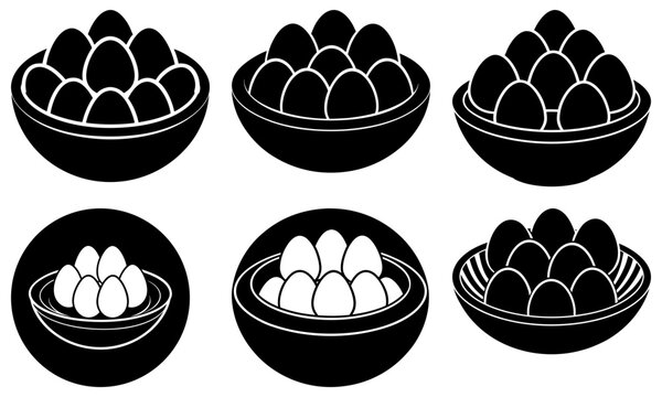 Six bowls overflowing with fresh eggs, a farm-fresh bounty ready for baking and cooking, delivering natural goodness and simple pleasures in every bite