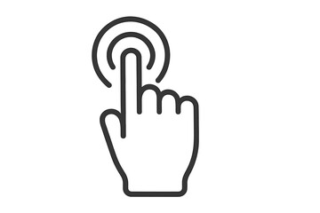 Obraz premium Outline icon of a hand cursor pointer with a finger tapping a digital interface button