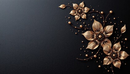 Elegant Gold Floral Design on Dark Background, Perfect for Textures, Backgrounds, and Modern Art Concepts