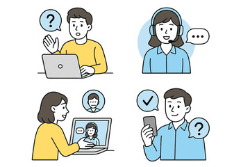 Customer support service concepts showing people seeking help and receiving assistance online