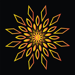 Abstract glowing orange and yellow mandala star shape on black