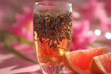 Pink Tea Drink With Grapefruit Slices