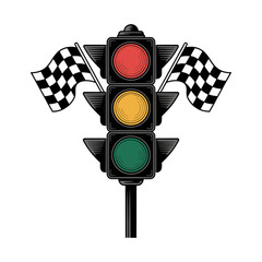 Traffic Light with Checkered Flags Racing Illustration
