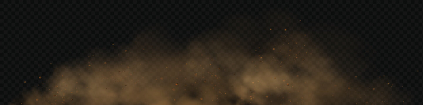 Brown dune explosion with yellow flying sand, dirt clusters, and textured wind effect.