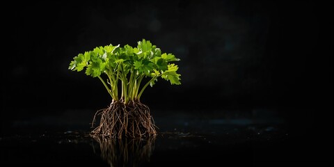 Naklejka premium Rooted grape cuttings on a dark blurry background, emphasizing propagation for vineyard expansion