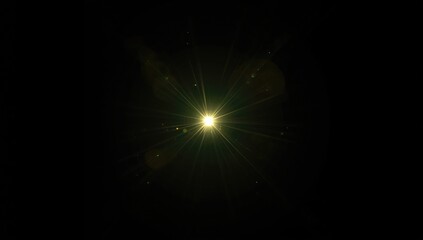 Black background with rays of light effects and flare overlays, used for screen blending mode design, abstract sun burst pattern