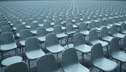 Obraz premium Vast Array of Empty Chairs Organized in a Large Indoor Space with Neutral Color Palette and Minimalistic Design