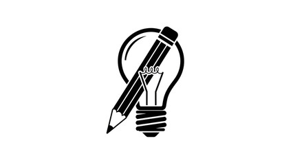 Lightbulb with pencil icon representing creativity on white background