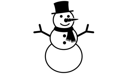 Black and white snowman icon with hat and scarf on white background