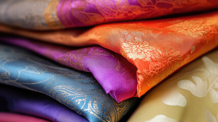 pile of silk fabrics, textile, satin clothing, fabric store, texture, fashion, cloth, cotton, sewing workshop