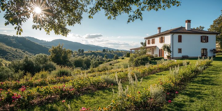 Fototapeta Colorful rainbow arching across a springtime sky over a rural road, emphasizing seasonal change and natural beauty