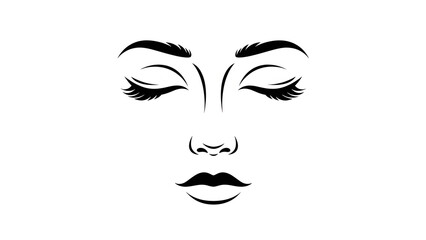 Fototapeta premium Line art illustration of a closed-eye face with makeup on white background