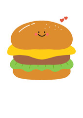 Kawaii cartoon burger with a smiling face