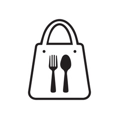 Fototapeta premium Food Delivery Bag Icon – Fork Spoon Bag Logo