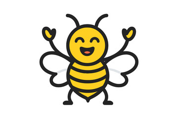 Adorable happy honey bee character with big smile and arms raised in excitement