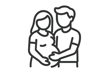 Pregnant couple embracing in simple line style representing family, love, and parenthood