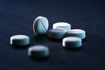 Macro image of tablets. Medicine symbol.