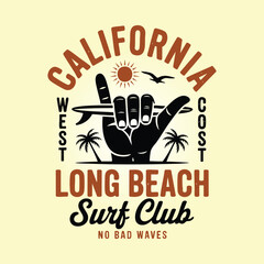 California West Coast Long Beach Surf Club Graphic, california, poster, vector, t shirt, 