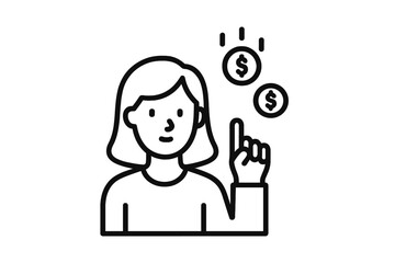 Person pointing upwards with money symbols symbolizing income generation and business ideas